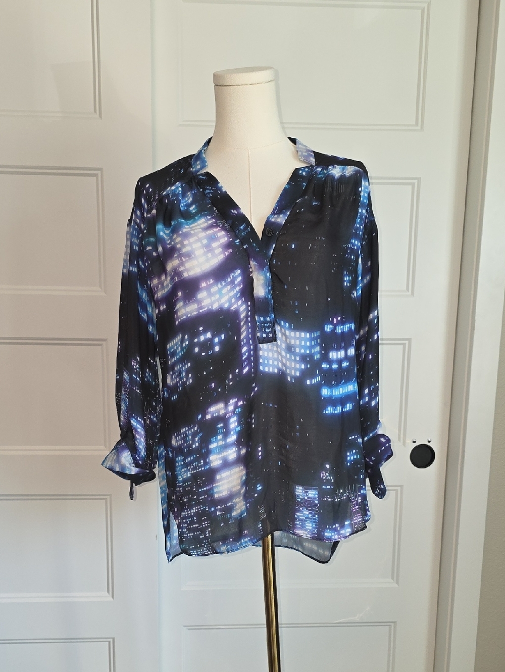 Milly Nightscape V-Neck Printed Blouse - Blue & Black